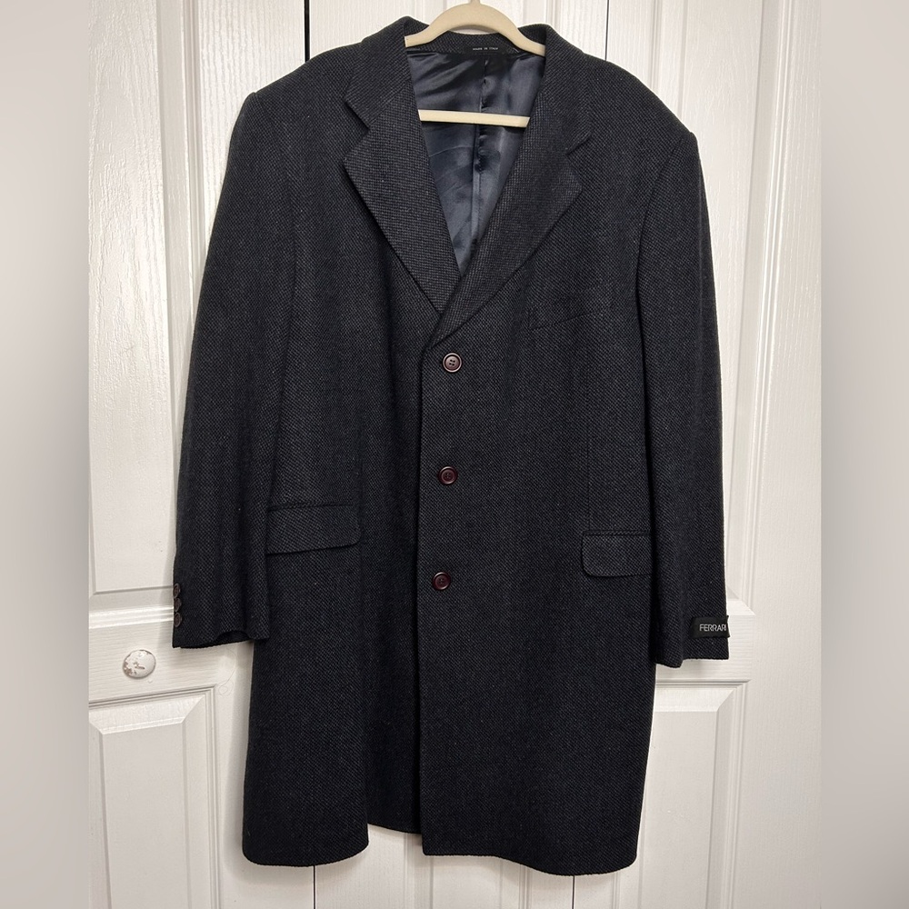 Ferrari Moessmer Gray Blue Wool Blazer Mid Length Jacket‎ Coat Size 46 Italy